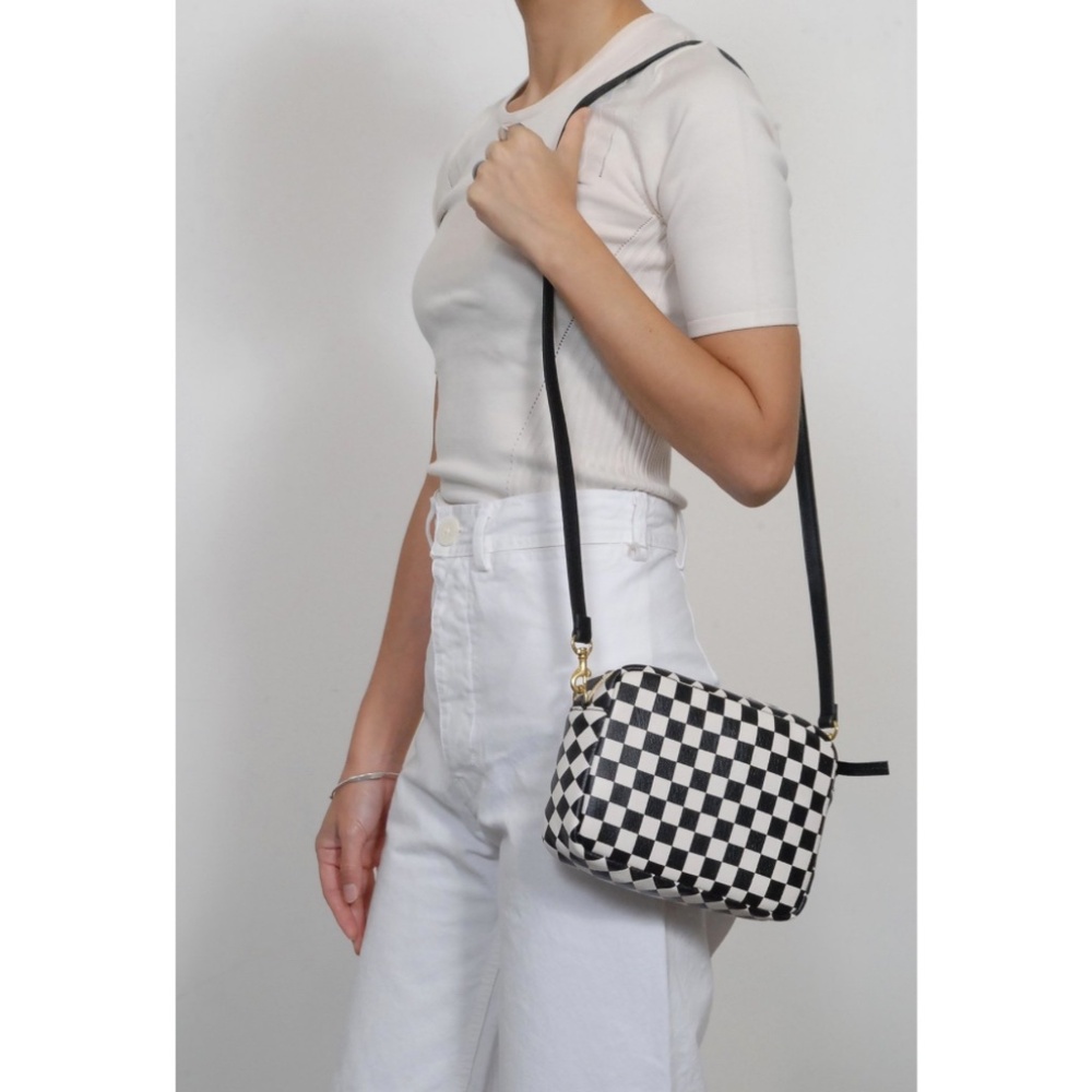 SOLD! ❤️ Clare V. Midi Sac Checker Print Crossbody Bag in Cream/Black - Picture 14 of 16
